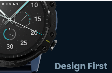 Smart Watch, "Design First" written on it.