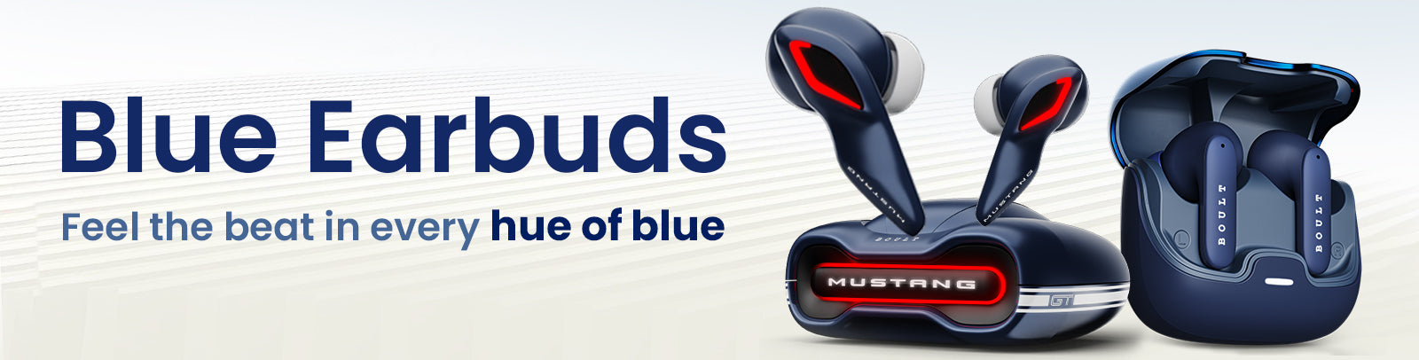 Stylish wireless blue earbuds with futuristic design and charging case – perfect for music lovers and audiophiles.