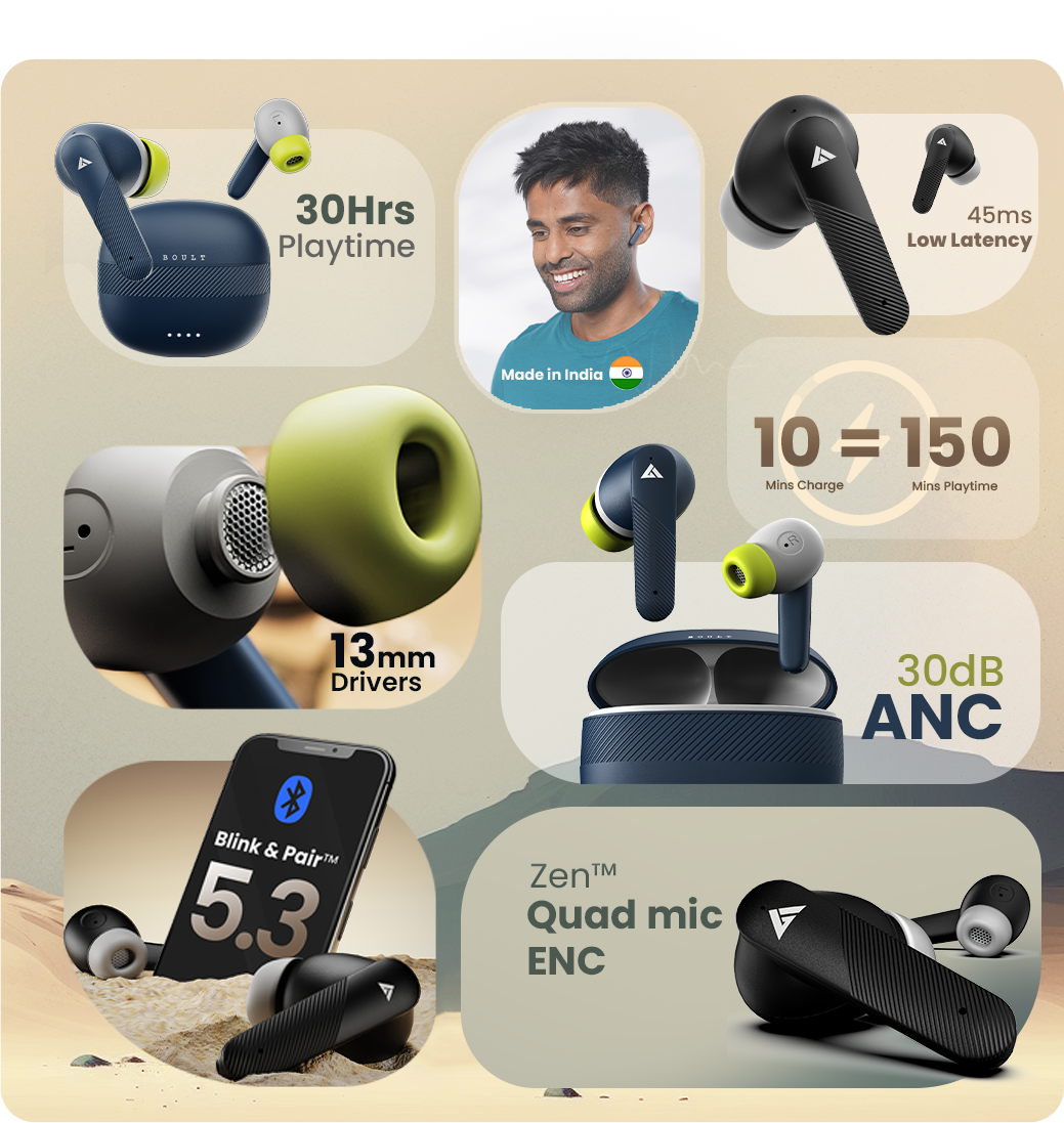 Boult X60 Top Notch Bluetooth Earbuds with ANC and ENC